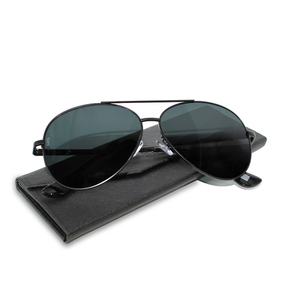 SIBERIAN Real Glass Lenses BLACK Classic Aviator Sunglasses Men/Women Size 60mm - Picture 9 of 16